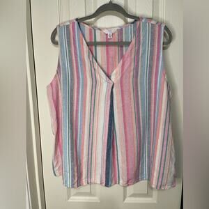 Time and Tru Pink Blue Stripe Linen Blend Rainbow Tank Top size XL